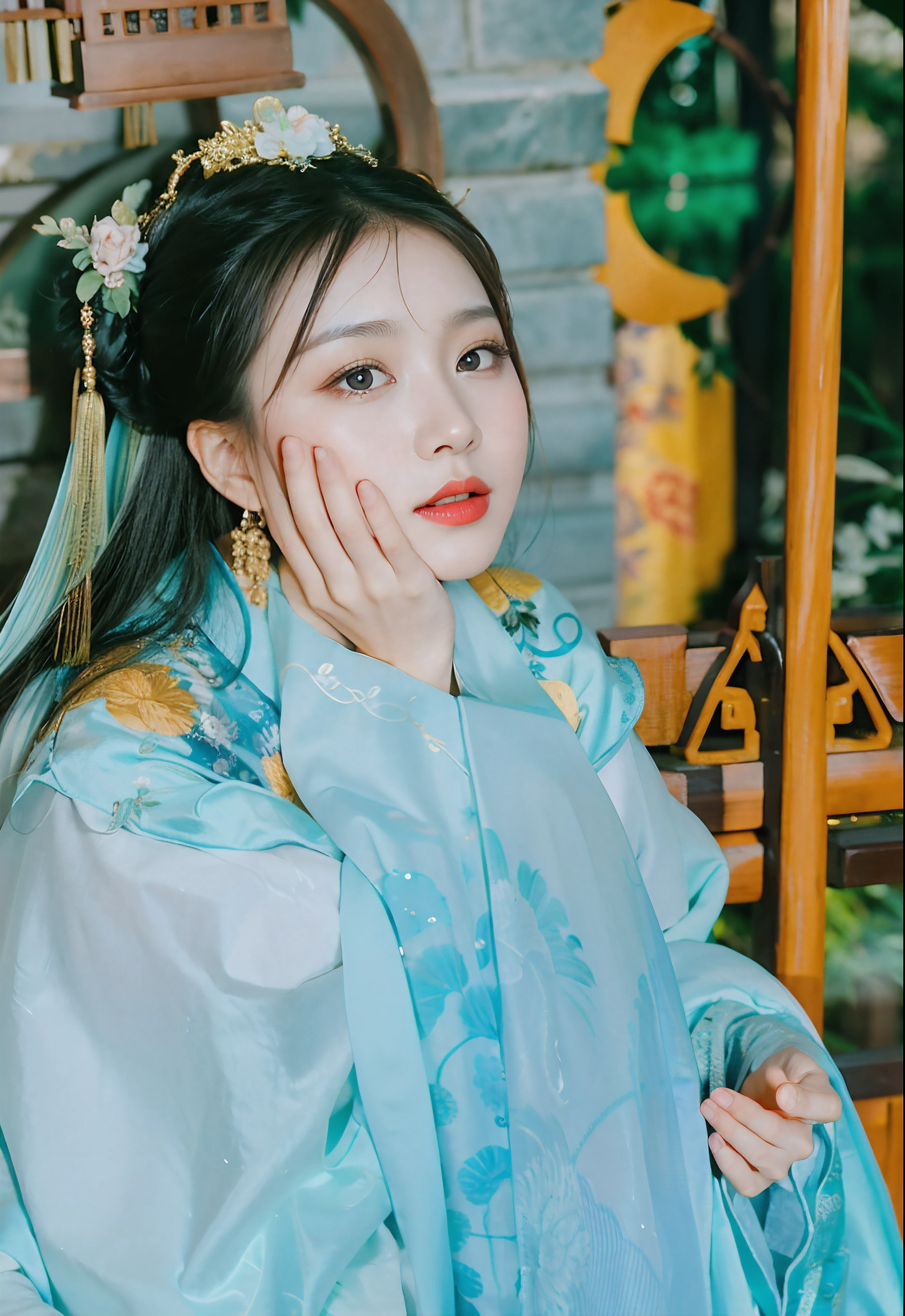 An Asian woman in traditional dress holds an umbrella, Palace , A girl in Hanfu, Hanfu, Wearing ancient Chinese clothes, White Hanfu, Traditional Chinese clothing, Chinese girl, Chinese woman, Chinese traditional, with acient chinese clothes, Chinese style, China Princess, Chinese costume, Princesa chinesa antiga, A young Asian woman, Traditional beauty
