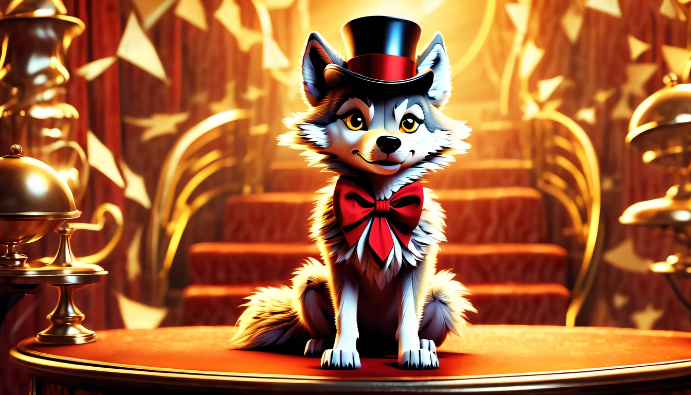 (((Imagine a visually striking illustration of a magician girl:1.3))), (((a ridiculously absurdly cute wolf peeking out from a top hat magic:1.3))), full body shot, mysterious nature screen background detail, perfection, hyper real, ultra fine detailed skin, ultra quality, cinematic still, conceptual contrast, natural lighting, all captured in sharp focus, rendered in stunning 32k resolution, (((expert precision including intricate examples of undeniably amazing image quality and detailed design:1.3))), amazing background detail,
