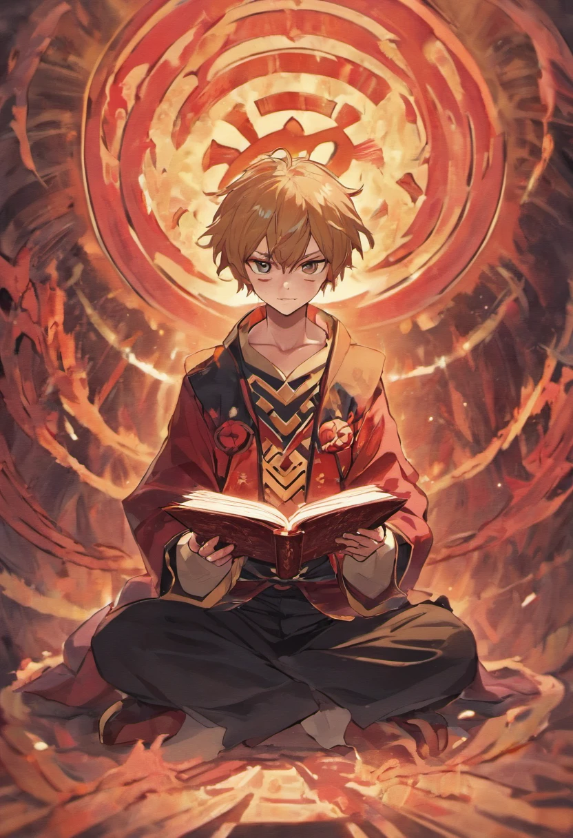 Anime boy sitting on the ground holding a red book, handsome japanese demon boy, detailed fan art, keqing from genshin impact, inspired by Bian Shoumin, official fan art, by Yang J, 🍁 Cute, zerochan art, zerochan, :14 80s anime style, zhongli from genshin impact, Genshin, handsome guy in demon slayer art