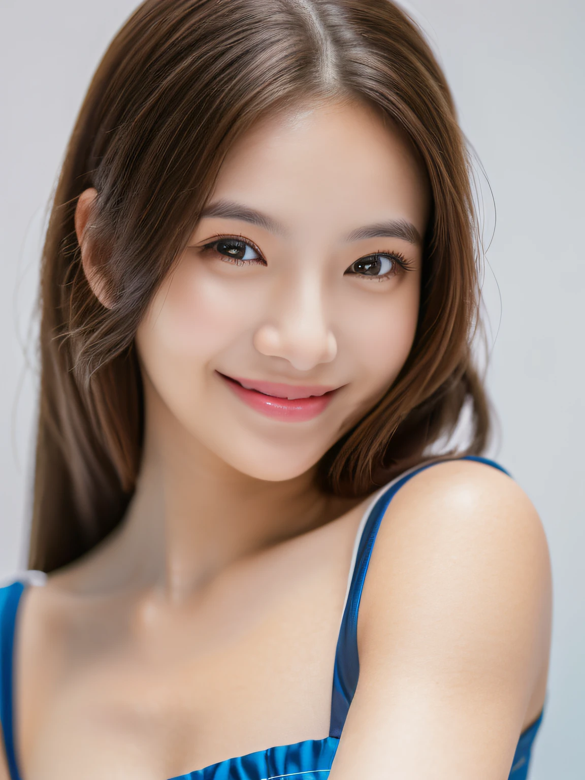Japanese ),((beautiful girl)),cleavage,An expression that imagines something pleasant:1.2,(perfect body beauty:1.2),((perfect body)),(shy smile),beautiful teeth,
