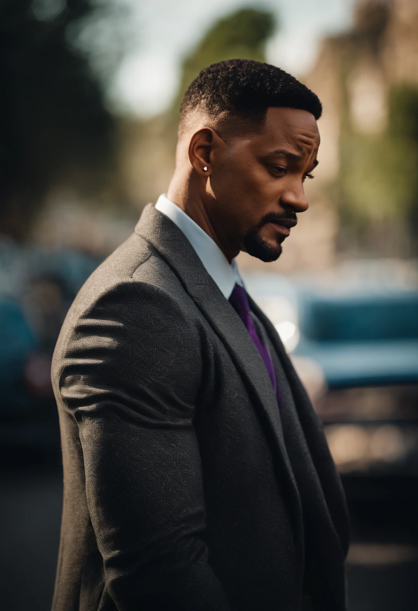 [Retrato de Will Smith:Resumo Antecedentes:0.5], Expressionismo, tons violeta, nevoeiro, smoke billowing, arte digital, tons suaves, depressivo, fundo colorido