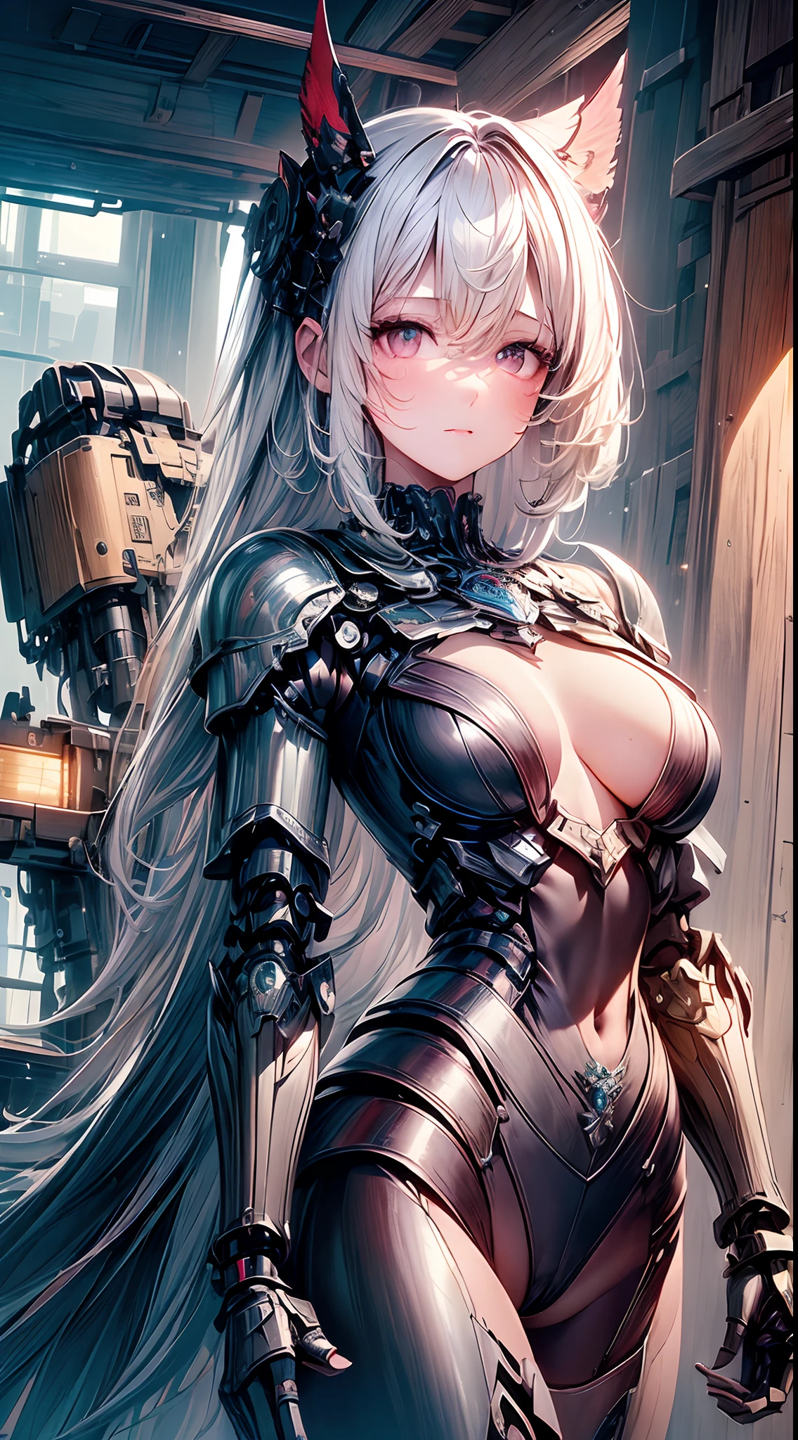 (((masterpiece)))、((top-quality))、(The ultra-detailliert)、(CG Illustration)、(Very Beautiful Little Girl))、Cinematic Light、((1 Mechanical Girl))、 scientific fiction、Apocalypse、Erotic grotesque、research institute(Beautiful and indulgent:1.2)、(1girl in:1.3)、Facing the front,Shorthair,