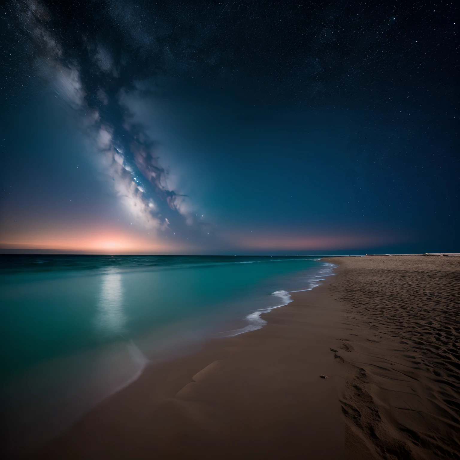 The endless sea,sandbeach,Colorful and brilliant starry sky,sandbeach,Color balance,Visual impact,Natural filters