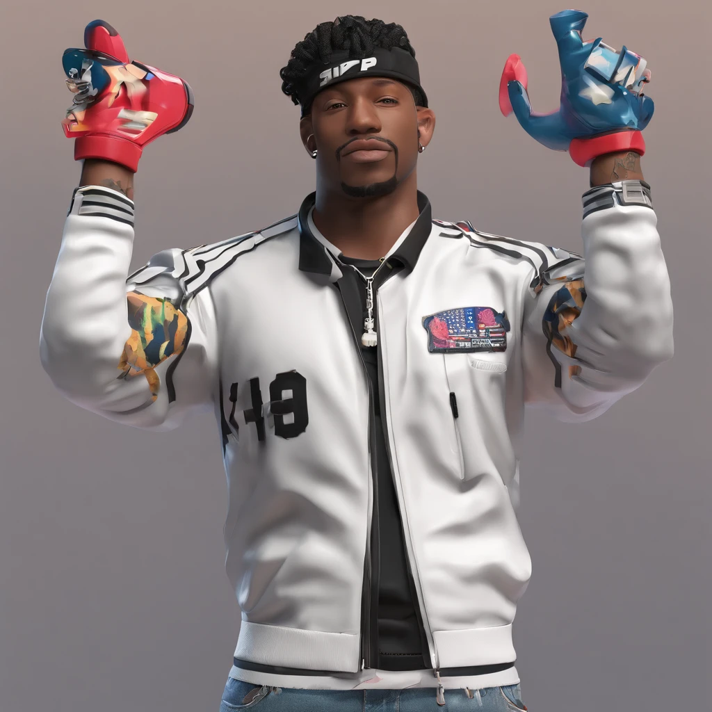 personagem negro, rapper, jovem, broken hearted, corte de cabelo militar, Bom brilho, 3D rendering of,best quality, carro, dinheiro, stripper club