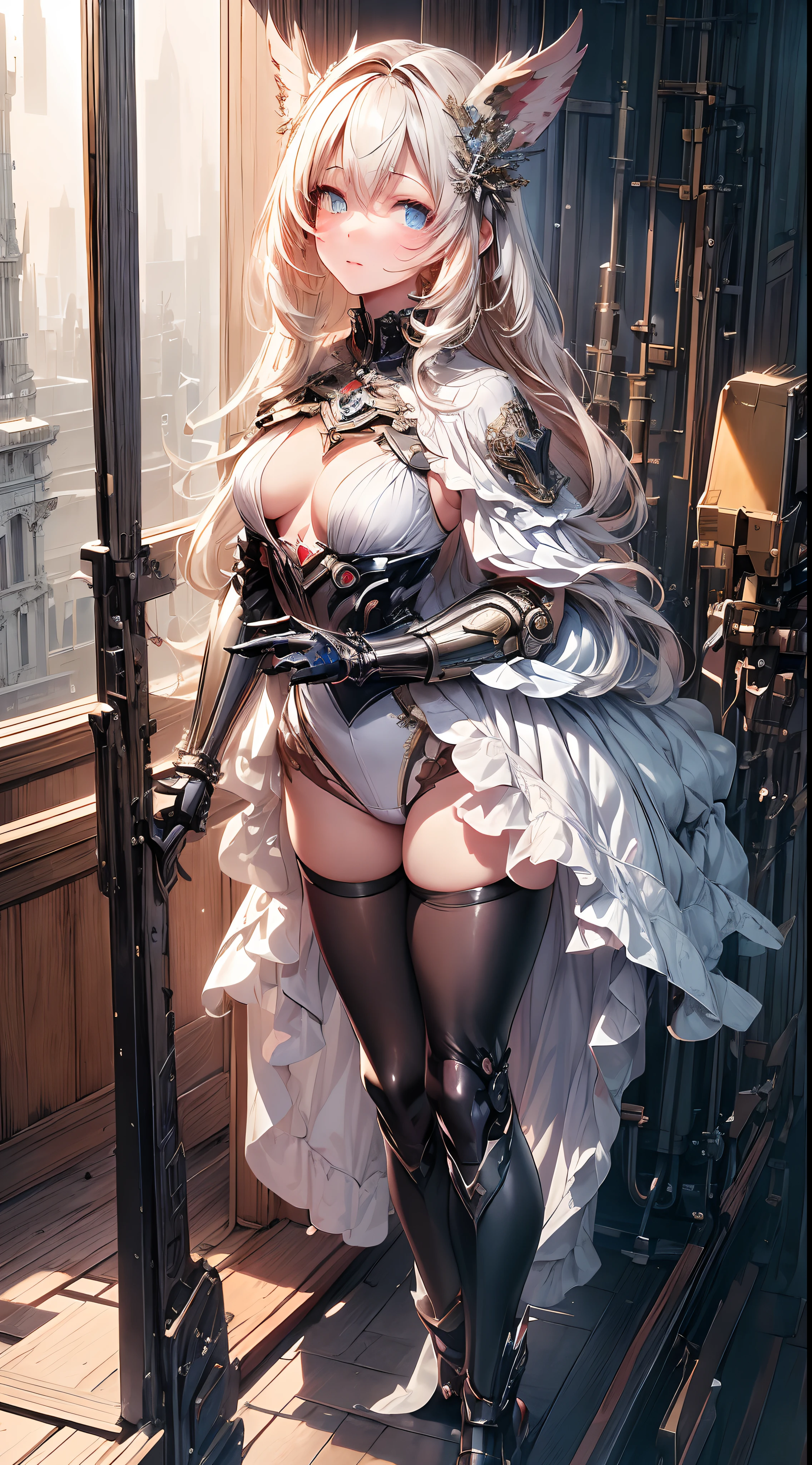 (((​masterpiece)))、((top-quality))、(The ultra-detailliert)、(CG Illustration)、(Very Beautiful Little Girl))、Cinematic Light、((1 Mechanical Girl))、 scientific fiction、Apocalypse、Erotic grotesque、research institute(Beautiful and indulgent:1.2)、(1girl in:1.3)、Facing the front,Shorthair,