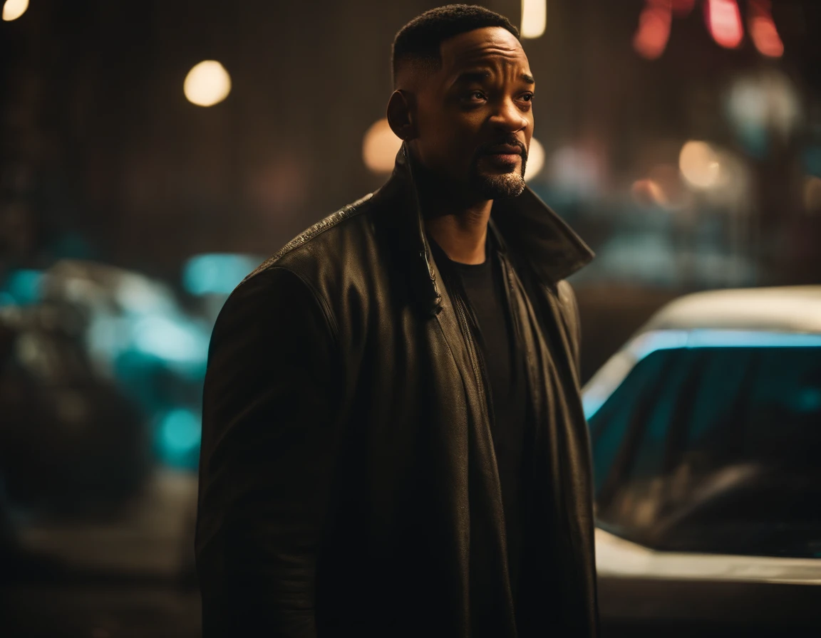 Fotografia do will smith no mundo do cyberpunk