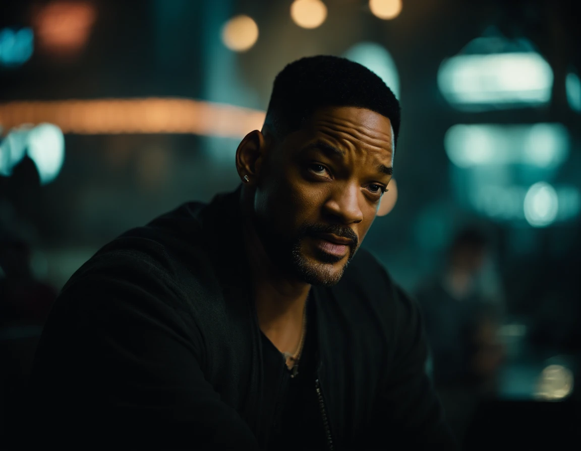 Fotografia do will smith no mundo do cyberpunk