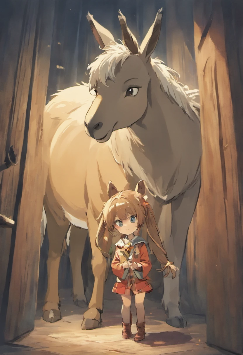 Draw a donkey animals next to each other in cartoon style, A goat and a bear