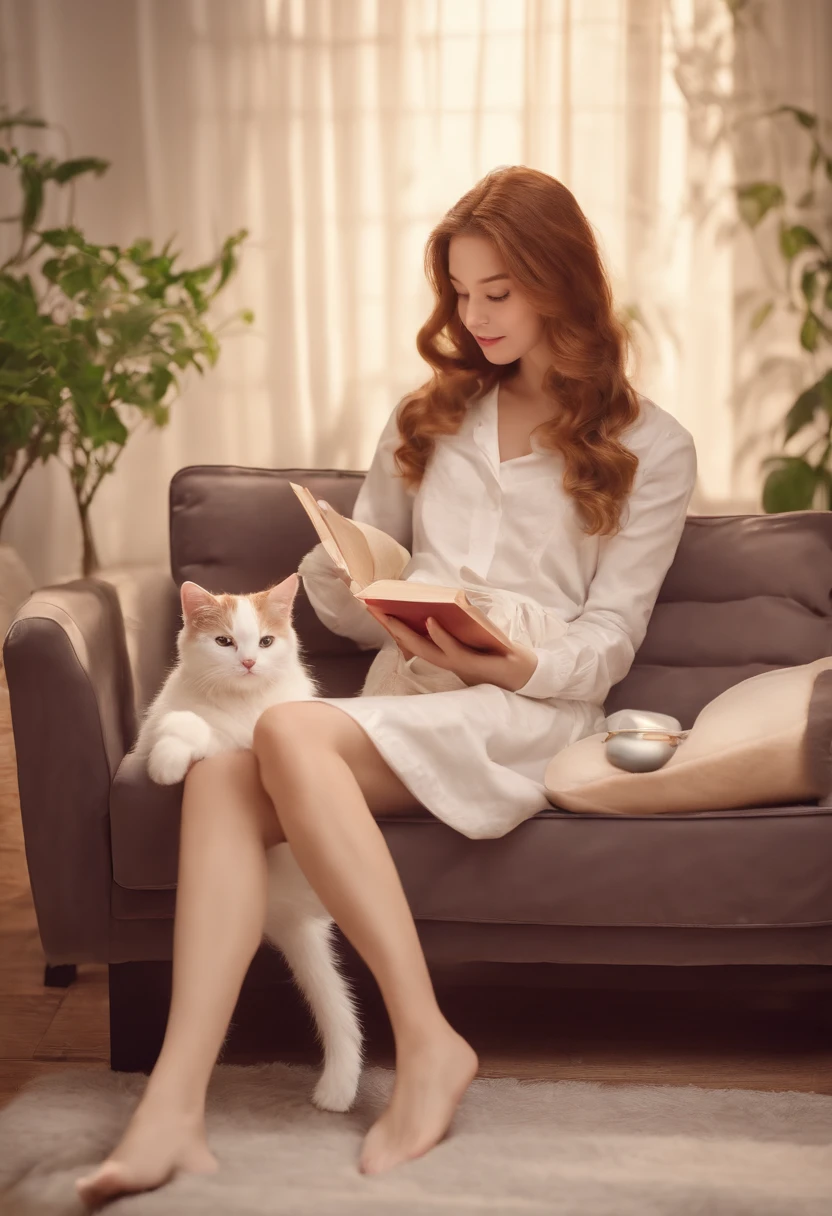 there is a cat on it, a cute little cat, The cutest kitten in history, Very beautiful and cute girl cat, Lewd and excited white cat, a cute little cat, Intelligent cat, an anthro cat, funny cat, cute kittens, And a sad cat. They read books on the couch、Sitting on a chair. They are relaxing after a hard day. They are wearing pajamas.