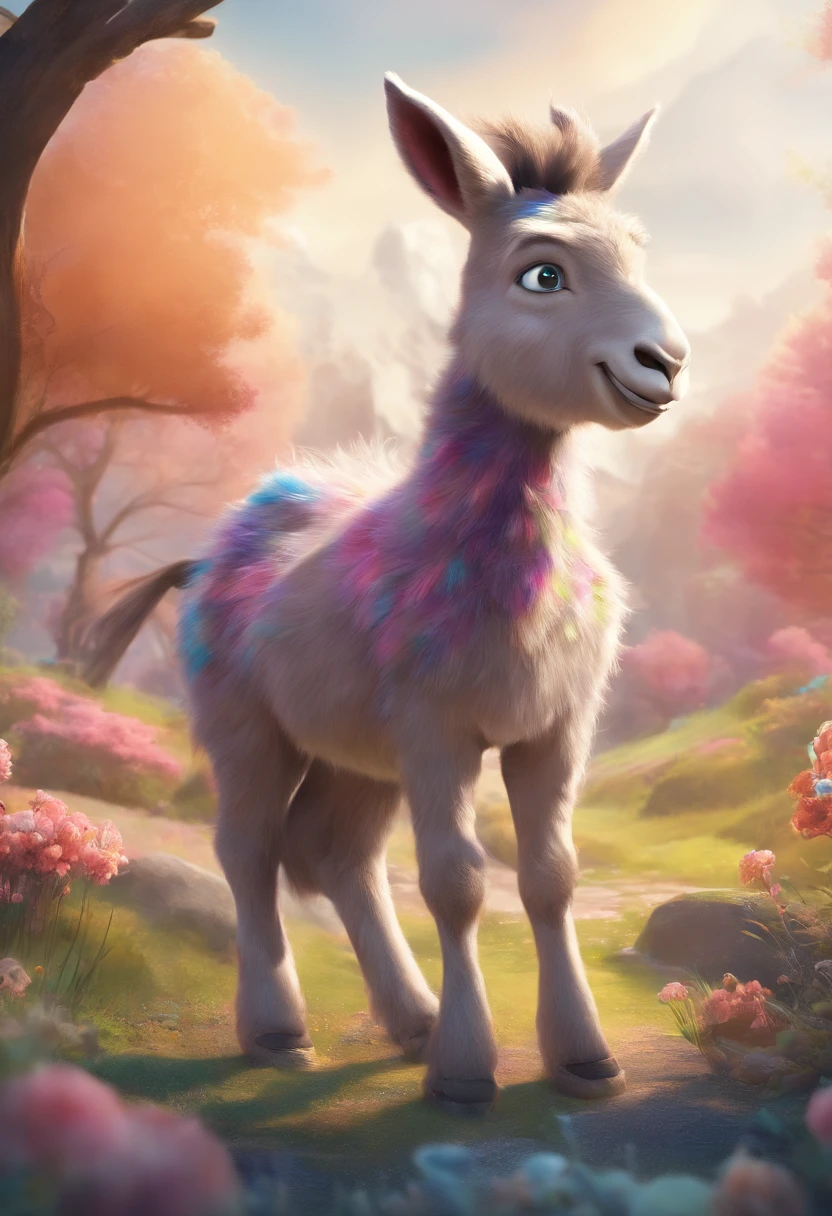 (best quality,4k,8k,highres,masterpiece:1.2),ultra-detailed,(realistic,photorealistic,photo-realistic:1.37),cartoon style,detailed animals,cute,playful,animals:detailed donkey,detailed goat,detailed bear,colorful,friendly faces,expressive eyes,fluffy fur,cheerful environment,bright colors,cartoon-like,funny poses,interactive,pastel colors,bushy tails,exaggerated features,whimsical,peaceful background,colorful scenery,harmonious composition,curved lines,soft shading,joyful atmosphere,playful atmosphere