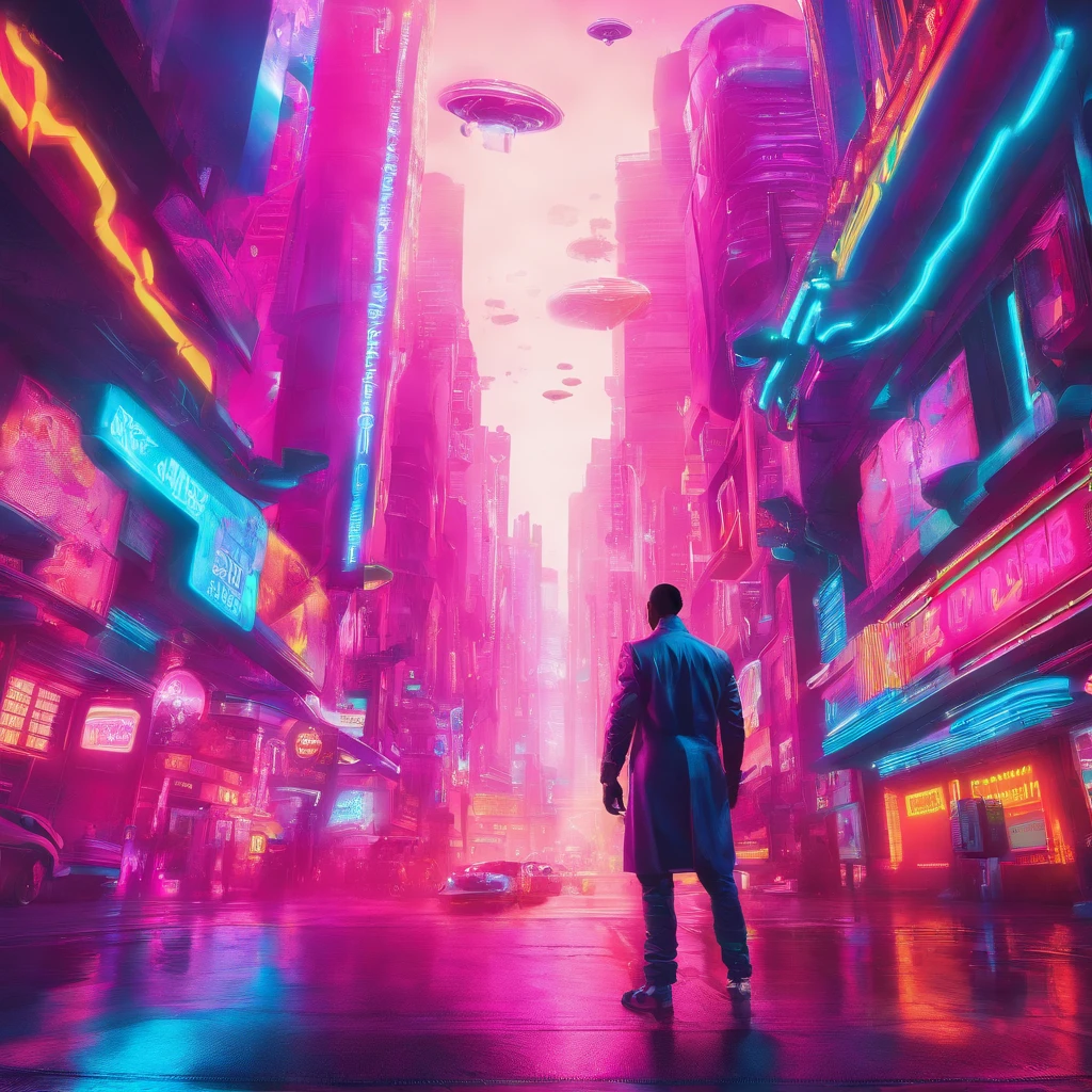 Fotografia do will smith no mundo do cyberpunk 2077, futurista, vestindo sobretudo com neon, futuro, ano 2077, reimaginar