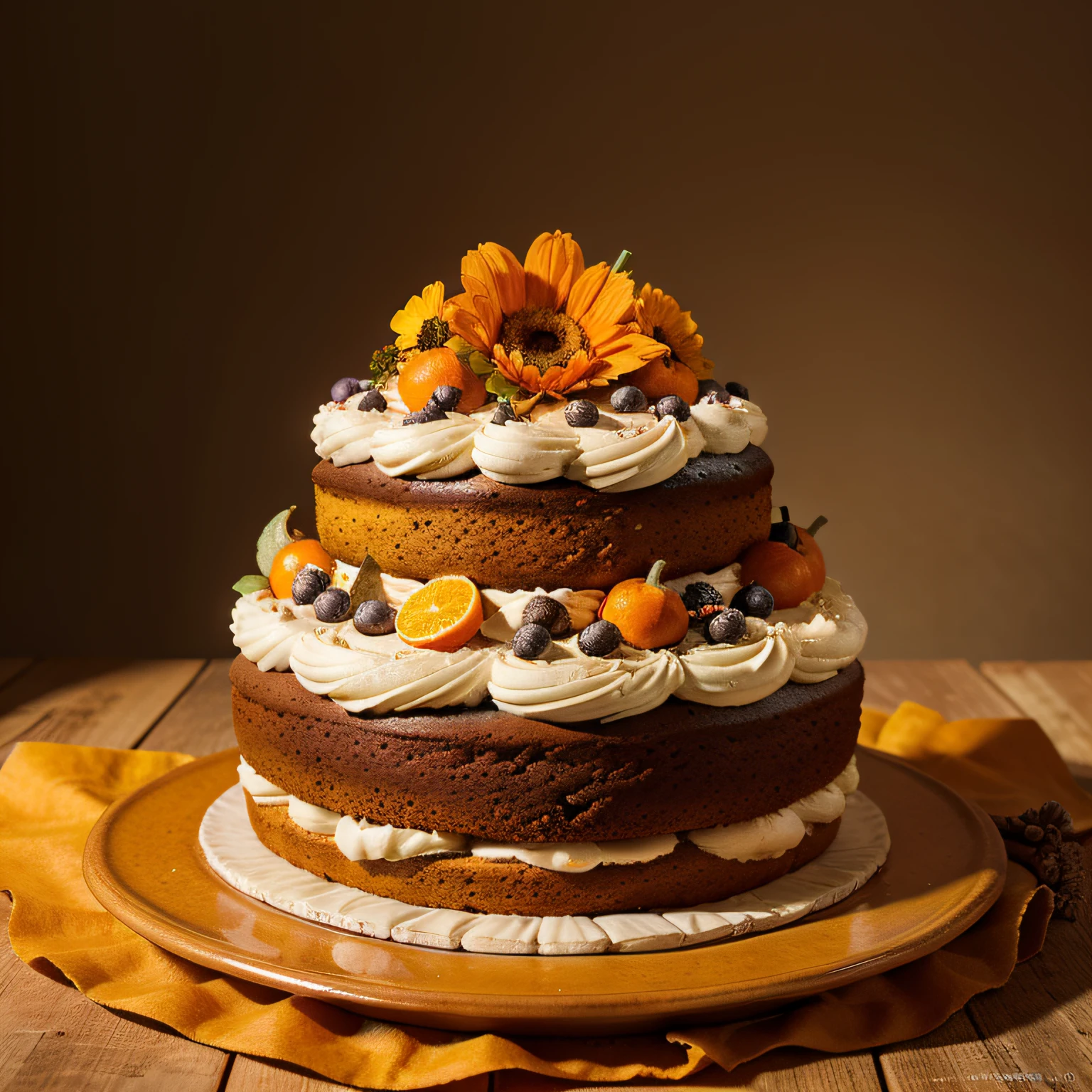 (masterpiece), professional photografer, pumpkin cake, with orange background, delicious looks, high detailed and clean