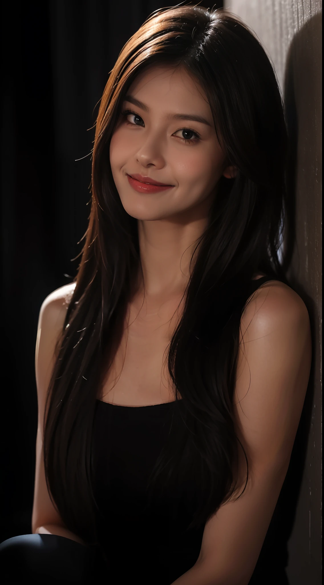 1girll,Fake smile,mid hair,In the dark,deepshadow