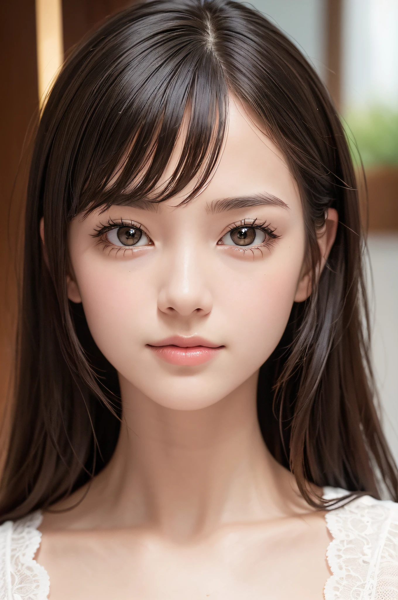 Highly detailed CG Unity 32k wallpaper, Realistic , photographrealistic , Raw photo , high-definition RAW color photography , professional photograpy , Best Quality , 超A high resolution , ultra-detailliert , official photo . Break sharp focus , detailed shadow , Soft lighting , Bokeh , bloom , Light from the front , Cinematic lighting , Light on Face , Beautiful lighting , Retro environment , Camera Flash , a polaroid photo , lo fi , Graded Tone , Film grain . adorable girl , kind , grateful , Seductive smile , Natural makeup , Beautiful eyes , Big eyes , Natural eyes . Thin eyebrows . Breaking small breasts . slim . Short stature . Beautiful skin . gleaming skin . Smooth skin . Natural Skin . Break POV . ((close up)) . (Beautiful face) .１a person、 Half body shot,extremely detailed cute girl,(20yr old)、