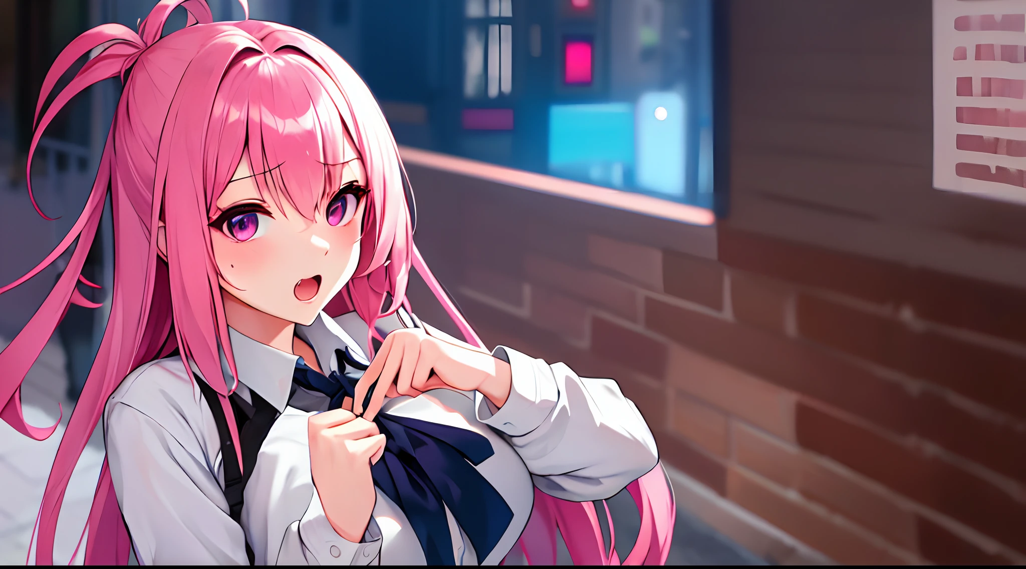 (cleavage:-1.5),
insanely detailed, absurdres, ultra-highres, ultra-detailed, best quality,
1girl, solo, nice hands, perfect hands,
BREAK,
(wearing school uniform),
angry, open mouth, cowboy shot,
BREAK,
slender, kawaii, perfect symmetrical face, ultra cute girl, ultra cute face, ultra detailed eyes, ultra detailed hair, ultra cute, ultra beautiful,
by Canon EOS, SIGMA Art Lens 35mm F1.4, ISO 200 Shutter Speed 2000,
in harajuku, shibuya, tokyo, street, crowd, cityscape,
medium breasts,
BREAK,
(pink medium hair, pink eyes),