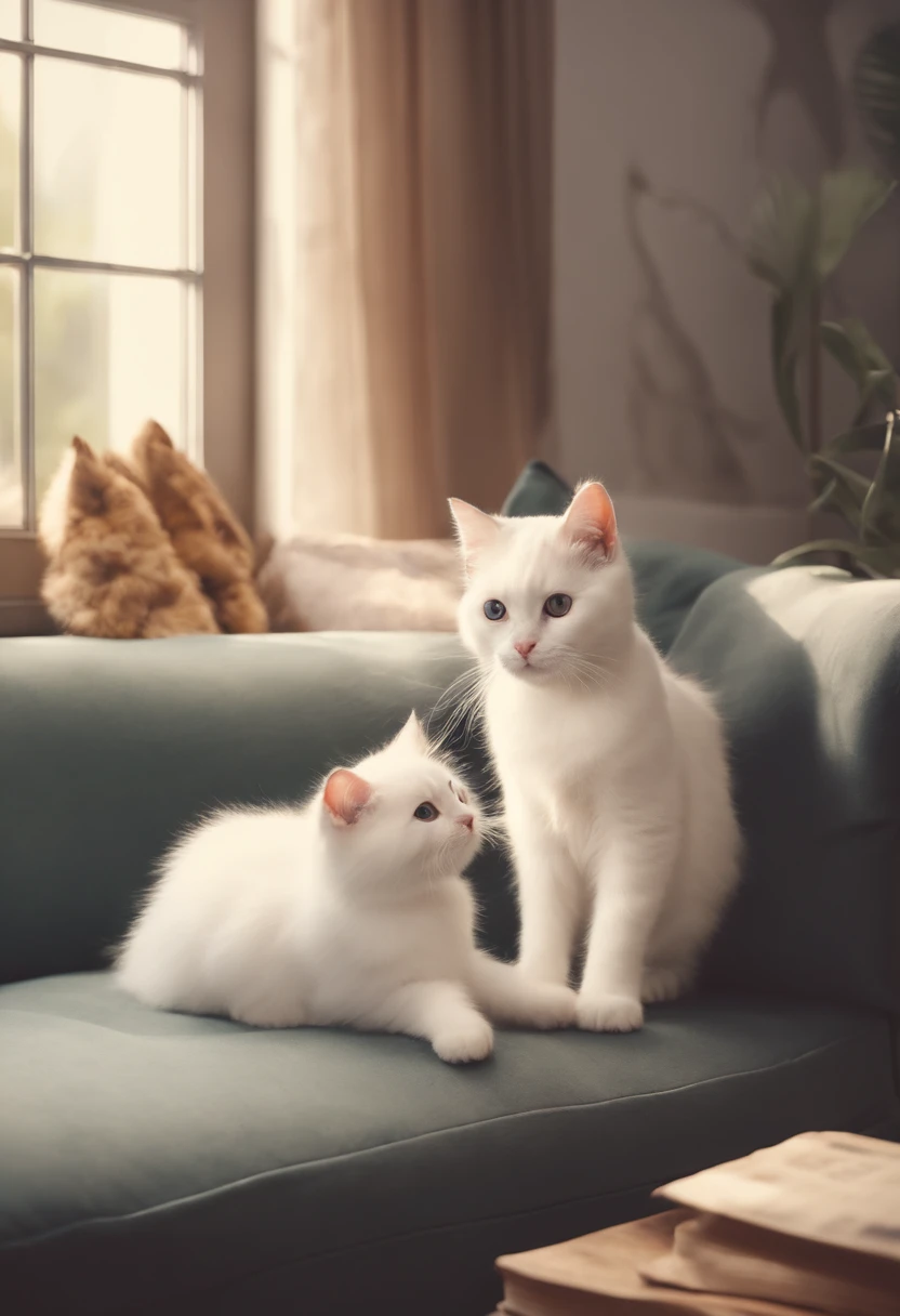 there is a cat on it, a cute little cat, The cutest kitten in history, Very beautiful and cute girl cat, Lewd and excited white cat, a cute little cat, Intelligent cat, an anthro cat, funny cat, cute kittens, And a sad cat. They read books on the couch、Sitting on a chair. They are relaxing after a hard day. They are wearing pajamas.