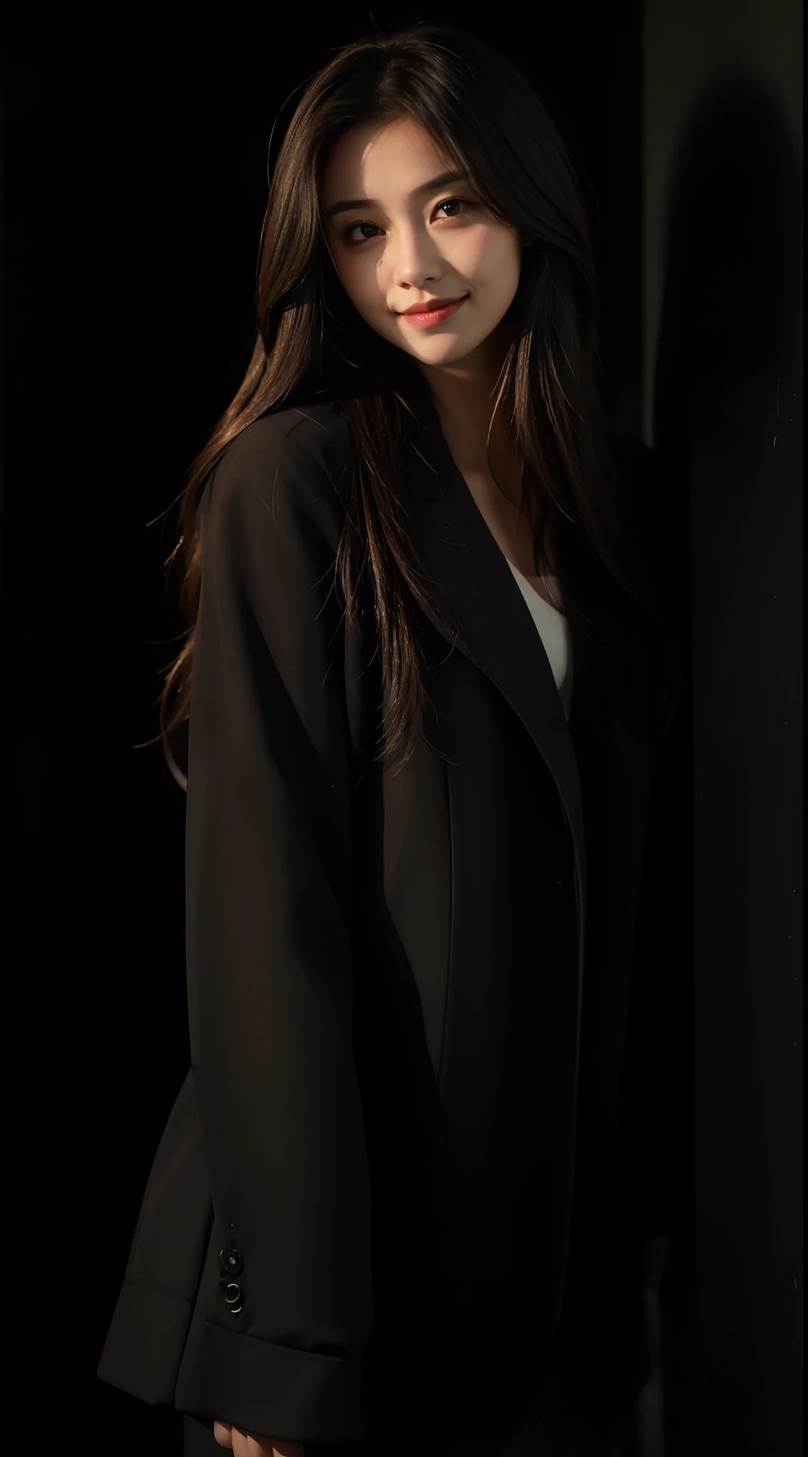 1girll,Fake smile,mid - length hair,In the dark,deepshadow