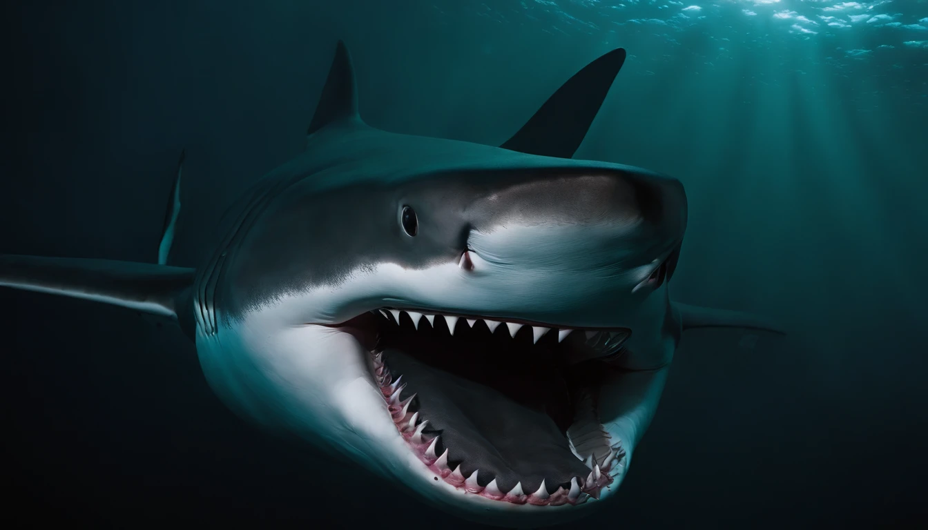 A moment of desperate prayer in the huge belly of a shark.
Illuminated by the dim light coming in from the shark's mouth.
the ocean,Shark with open mouth,predation