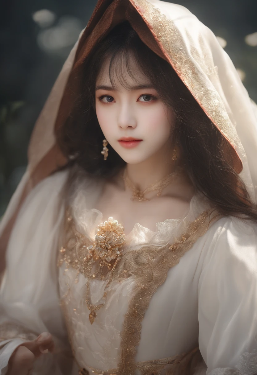 最高品質, Outstanding detail, ultra-high resolution, (fidelity: 1.4), best illustration, Favor Details, 1girl shrink high, With a delicate and beautiful face., Delicate Clavicle, High quality fishtail hood, shyness