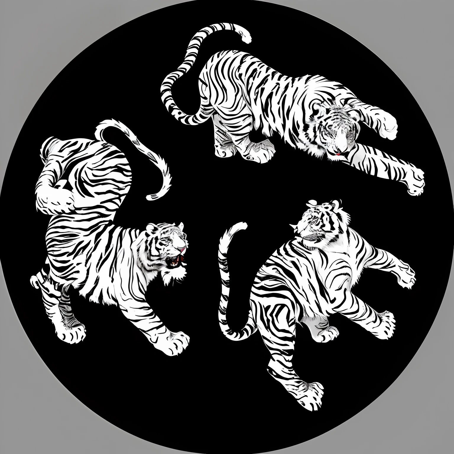 Three white tigers,Mono Color,illustration
