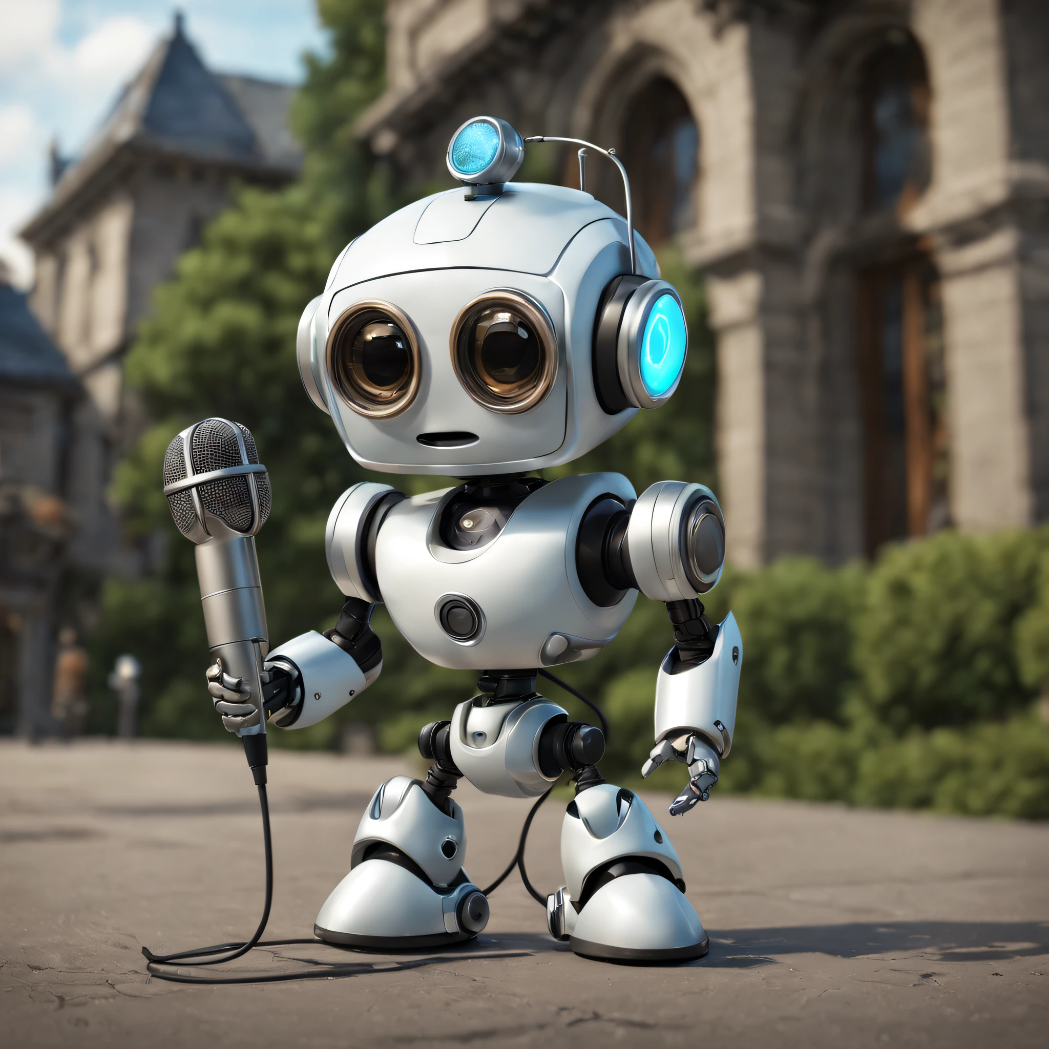 icon of cute robot raps with microphone on his hands, detailed, digital painting, cinematic character design by mark ryden and pixar and hayao miyazaki, unreal 5, daz, hyperrealistic, octane render