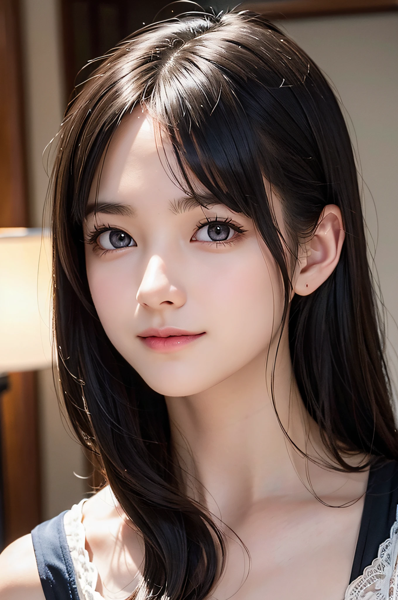 Highly detailed CG Unity 32k wallpaper, Realistic , photographrealistic , Raw photo , high-definition RAW color photography , professional photograpy , Best Quality , 超A high resolution , ultra-detailliert , official photo . Break sharp focus , detailed shadow , Soft lighting , Bokeh , bloom , Light from the front , Cinematic lighting , Light on Face , Beautiful lighting , Retro environment , Camera Flash , a polaroid photo , lo fi , Graded Tone , Film grain . adorable girl , kind , grateful , Seductive smile , Natural makeup , Beautiful eyes , Big eyes , Natural eyes . Thin eyebrows . Breaking small breasts . slim . Short stature . Beautiful skin . gleaming skin . Smooth skin . Natural Skin . Break POV . ((close up)) . (Beautiful face) .１a person、 Half body shot,extremely detailed cute girl,(20yr old)、