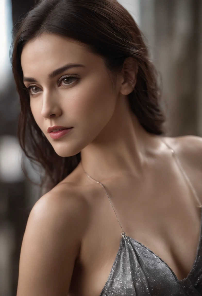 Emilicia Gomezi, tall, Gorgeous, Spanish descent, Age 23, Smooth skin, Black hair. swim wears, , Simple Silver Cross Necklace, Work in an underground base, Highly detailed, 发光, 8K, Checking artifacts, holding a long whip. Amazing detail,