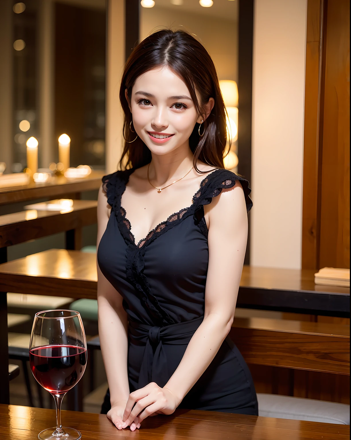 (64K, UHD, top quality, masterpiece: 1.2), (realistic, photorealistic: 1.37), super detailed, pretty woman 1 person, (slim face), (slim body), (brown hair), (short cut), cheeks slightly blushing, (44 years old), 38 years old, solo, beautiful detailed urban night view outside the window, restaurant, wine glasses sit, at night, in a prominent placeNovaFrogStyle, Actress, Model, Waist Up, White Wine, Slim, Wine Glass, Super Clean Night View, Wine Glass Put in the Middle, Happy Smile, (Smile: 1.15), Beautiful Fine Eyes, Upper Body, Bust Japan Up, Night, Short, Short, Actress, Model, Waist Up, White Wine, Slim, Wine Glass, Super Clean Night View, Wine Glass Put in the Middle, Happy Smile,