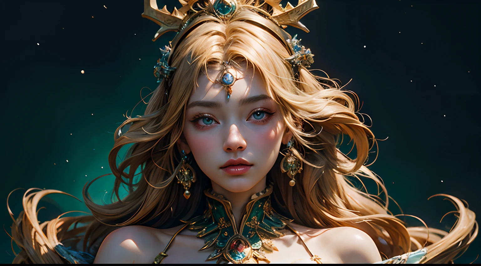 (masterpiece, top quality, best quality, official art, beautiful and aesthetic:1.2), extreme detailed,(fractal art:1.3),colorful,highest detailed, (1girl), a beautiful empress portrait, blonde hair, perfect blue eyes, with a brilliant, impossible striking big Christmas headpiece, clothes Santa robes, everything Christmas, snow, symmetrical, dramatic studio lighting, rococo, baroque, greens, asian, hyperrealism, closeup, D&D, fantasy, intricate, elegant, highly detailed, digital painting, artstation, octane render, 8k, concept art, matte, sharp focus