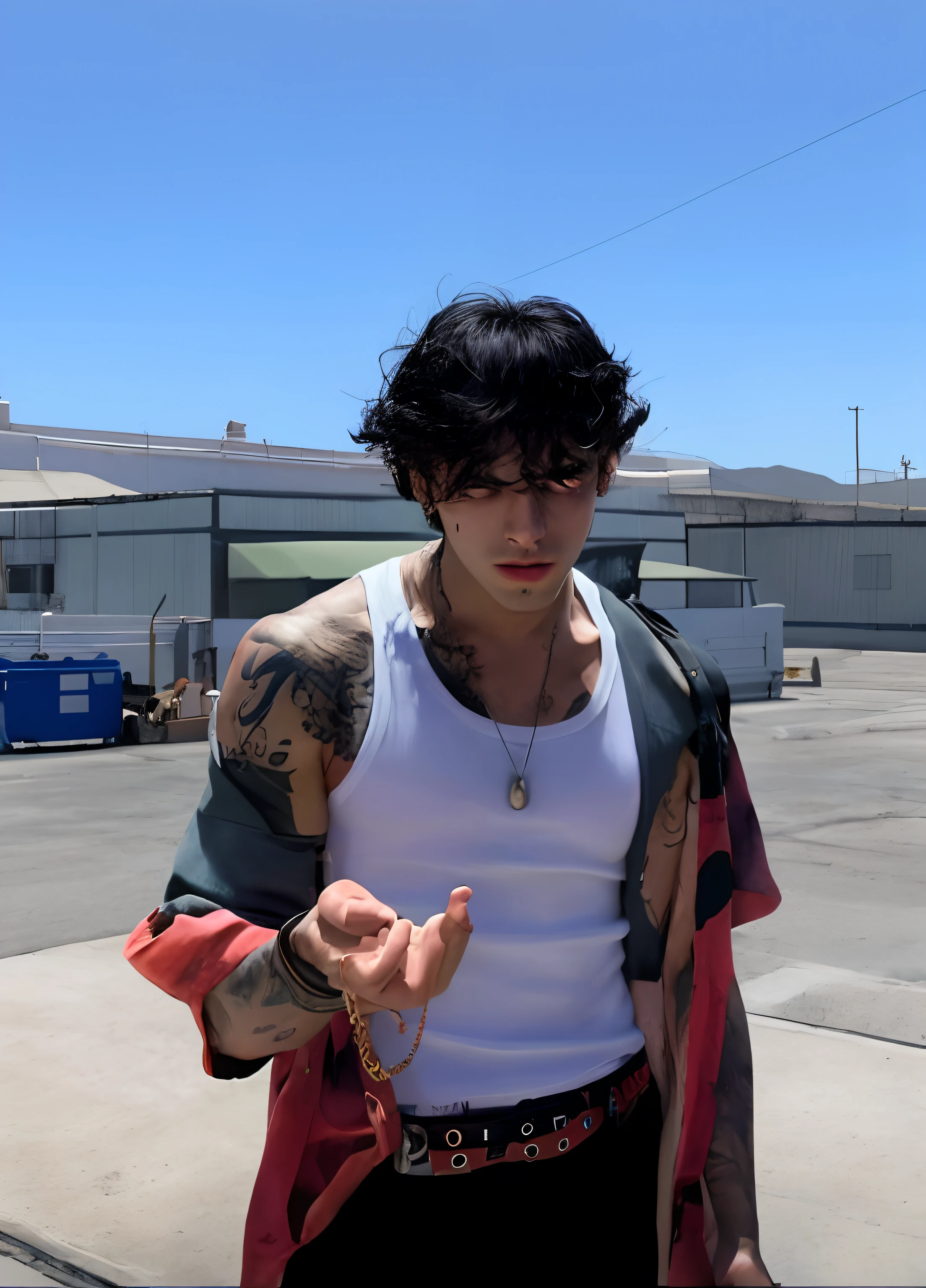 Man with a tattoo on his arm and a white tank top, taken in the early 2020s, Foto de perfil, Asher Duran, Estilo de Seb McKinnon, Zayn Malik, com tatuagens, Pete Davidson, foto de perfil, Parecendo quente, bonito, Marcos Ariano, imagem de perfil, Condutor de Ene, Diego Dayer, Harry Estilos