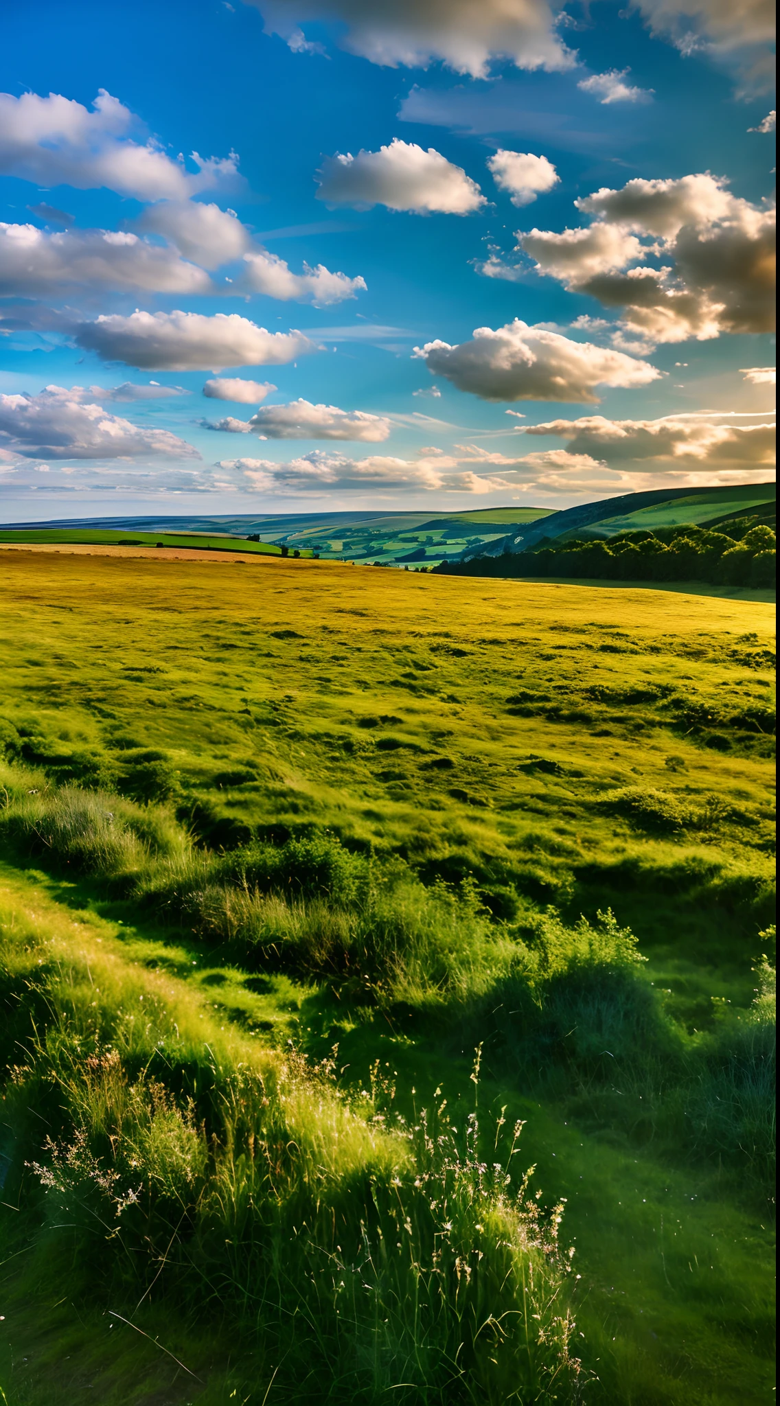 steppe landscape，blues sky and clouds,  green forest, Dingdall effect，a country road，Colorful hot air balloons，high quality desktop wallpaper, verdant forest, detailed fields nature, beautiful english countryside, Stunning landscape, Rolling hills, Landscape wallpaper, lush countryside, Patches of green forest, breathtaking landscape, green fields in the background, High quality wallpaper, Beautiful wallpaper