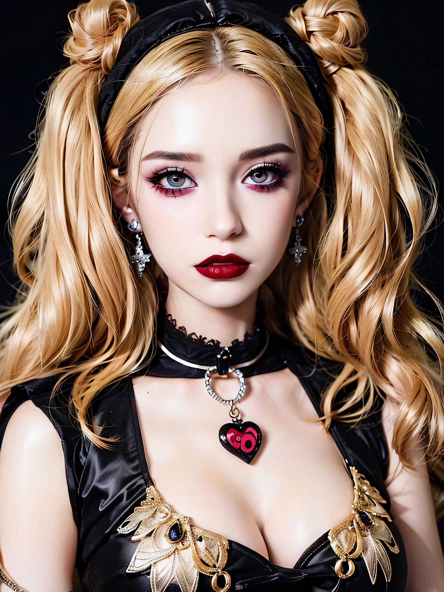 RAW photo, 1girl,South Korean idol ,  heart bun hair, HWmakeup, (Halloween costume:1.1), complex Halloween party background, (hdr, hyperdetailed:1.2),(photo: 1.3) af (realistic: 1.3), ((close-up))