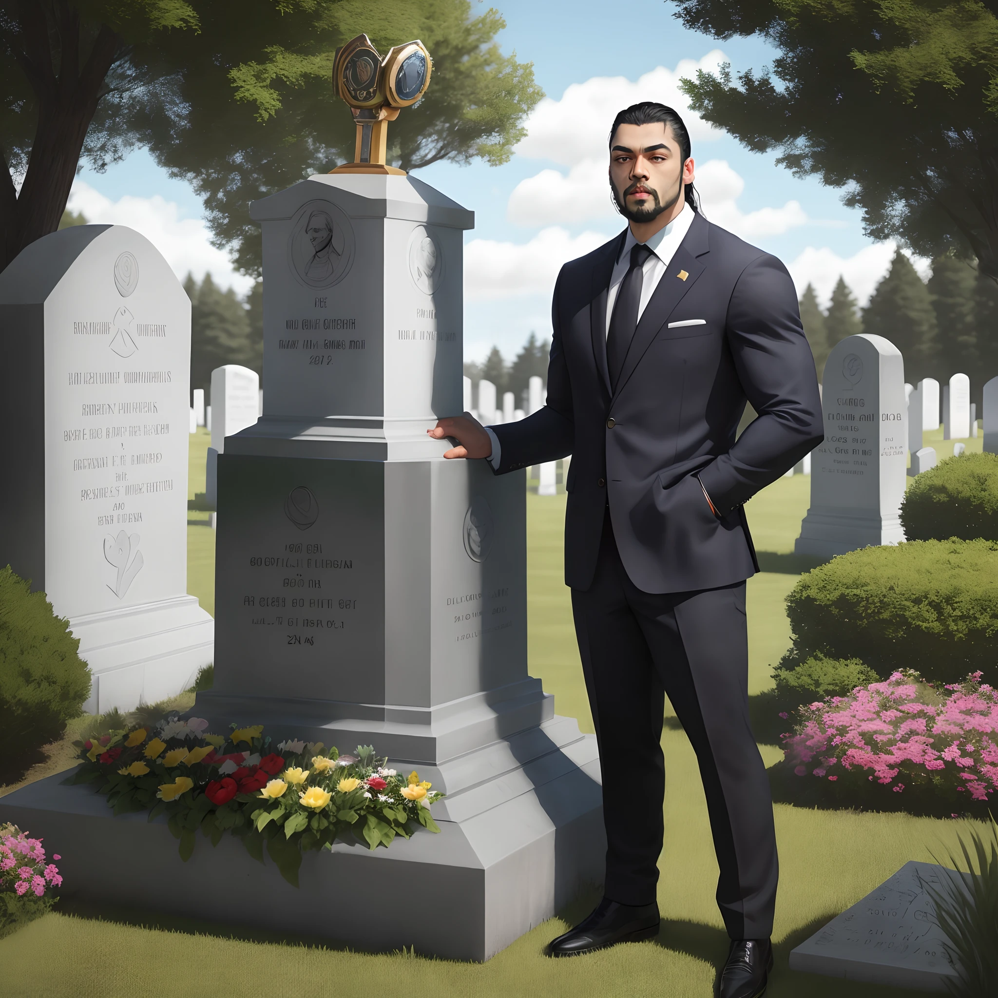 Roman reigns standing at paul heymans grave in 2045 with the undisputed wwe championship