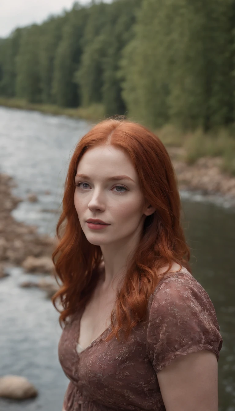1 redhead , standing on the river
