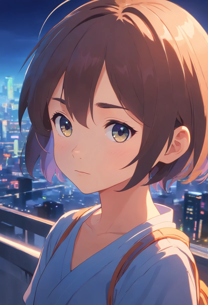 8-year-old girl, Short hair, Close-up shot.