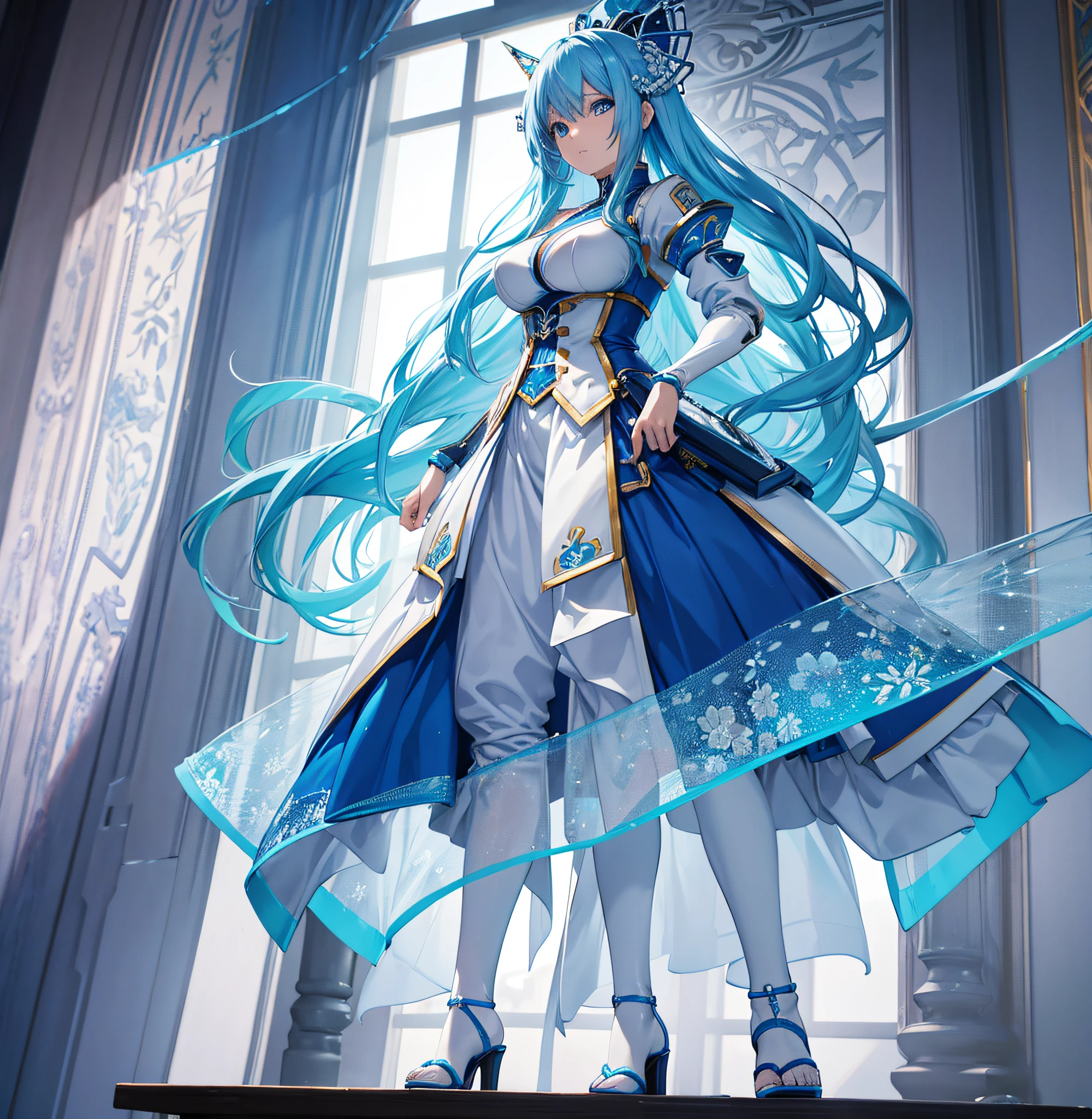 arafed model of a woman with blue hair and a blue and white outfit, = anime 3 d art, ( highly detailed figure ), highly detailed anime, huge scale, full pose, anime action figure