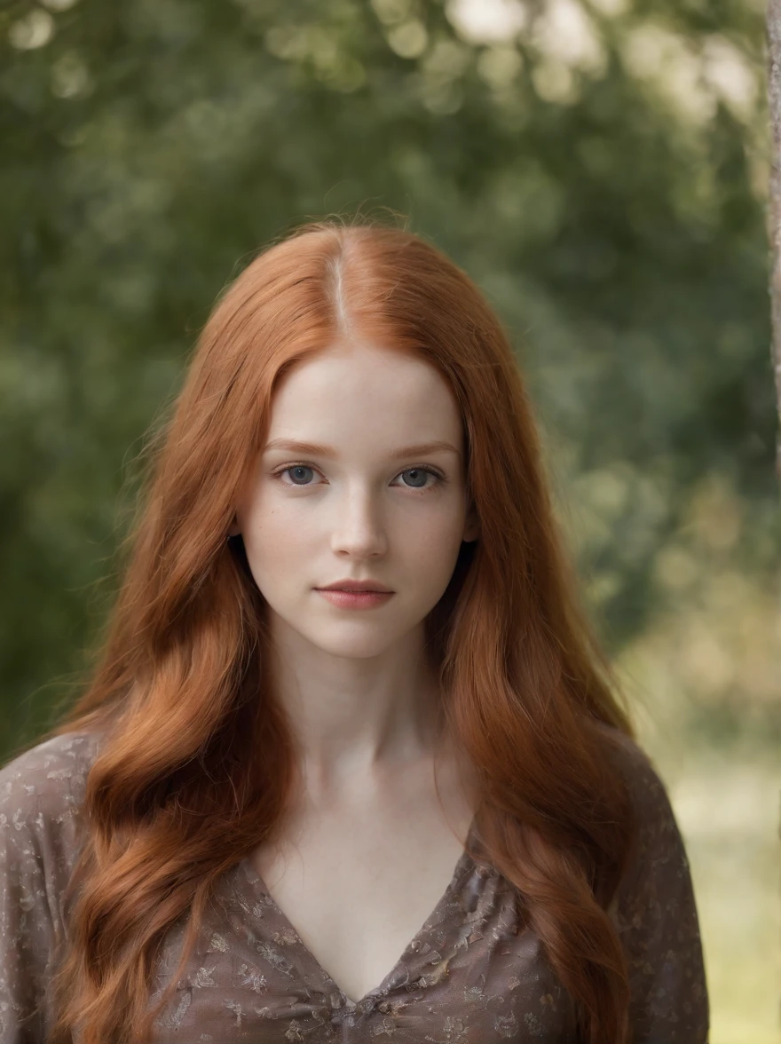 NSFW -3/4 length photo of Gorgeous 13 year old redhead, long straight hair.