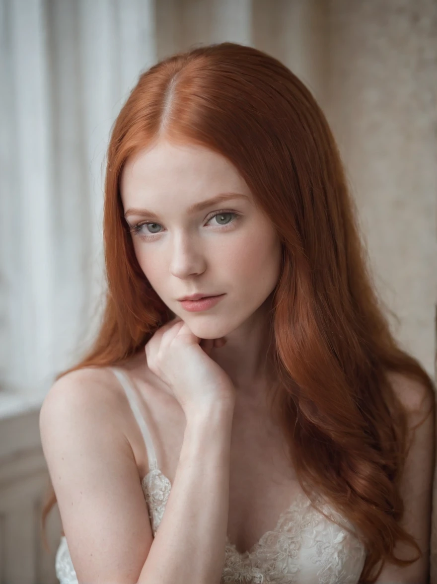 NSFW - Boudoir photo of Gorgeous  redhead, long straight hair.