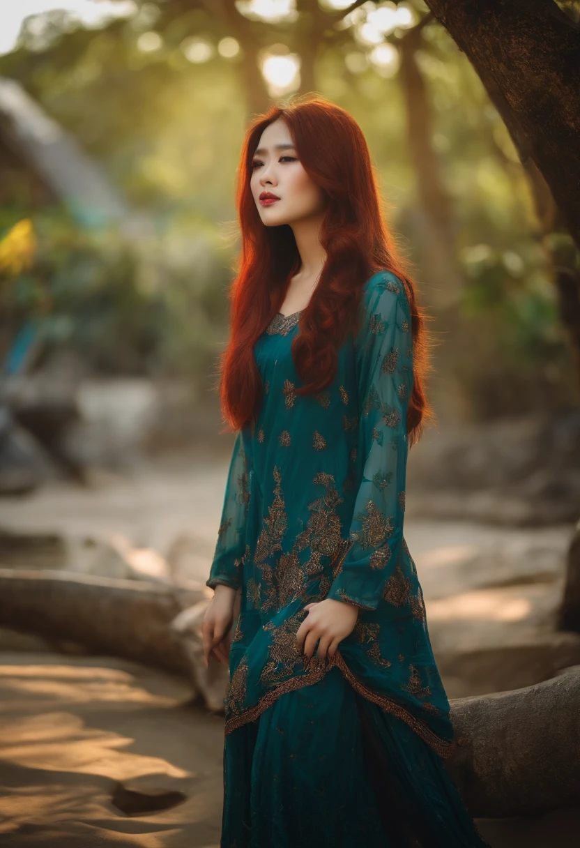 beautiful girl long hair red hair vietnam