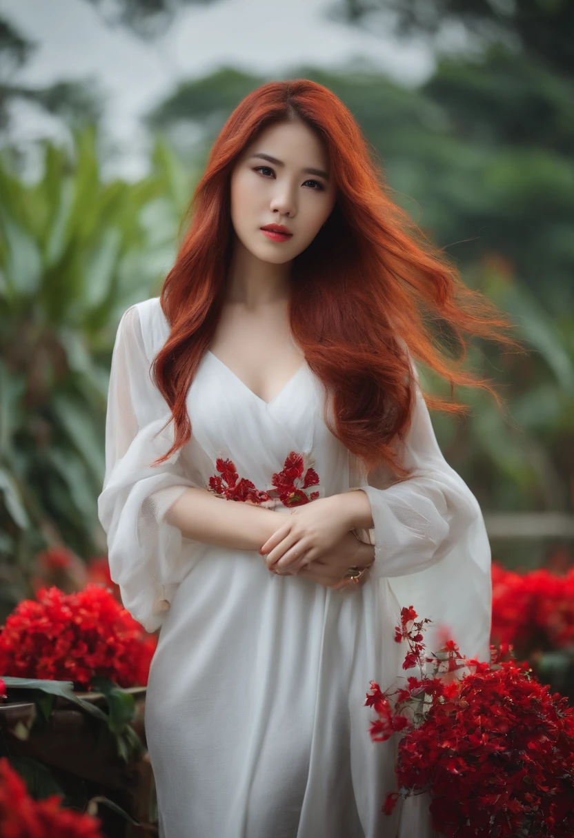 beautiful girl long hair red hair vietnam