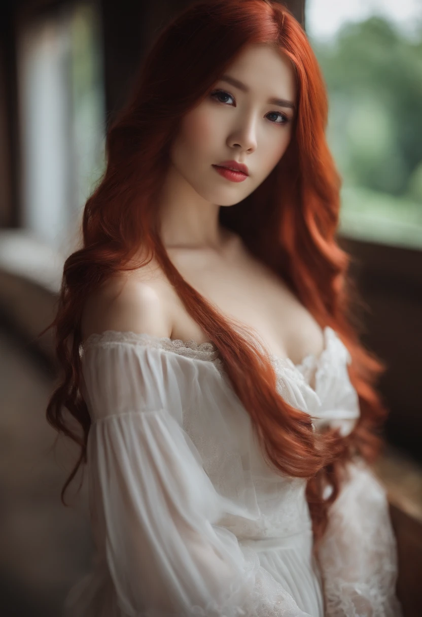 beautiful girl long hair red hair erika karata