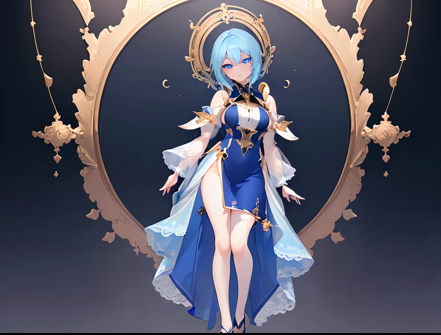 (masterpiece:1.21), (top-quality:1.331), ((ultra-detailliert)), ((Superb illustration)), ((astounding)), (An ultra-high picture quality), Gorgeous and rich graphics, (extremely delicate and beautiful:1.21), 8K, wall-paper, (Very beautiful lighting), hard lights,(beautiful finely detailed eyes)、1girl in、(Full body portrait:1.8)、(Full body:1.5)、 (super detailed skin、detailed skin textures:1.3)、独奏、full bodyesbian、From head to toe、is standing、blue hairs、(shorth hair:1.3)、blue eyess、(Detailed beautiful face and eyes:1.5)、Sharp pupils、sullenness、frontage、masterpiece、top-quality、black backgrounds、Empty background