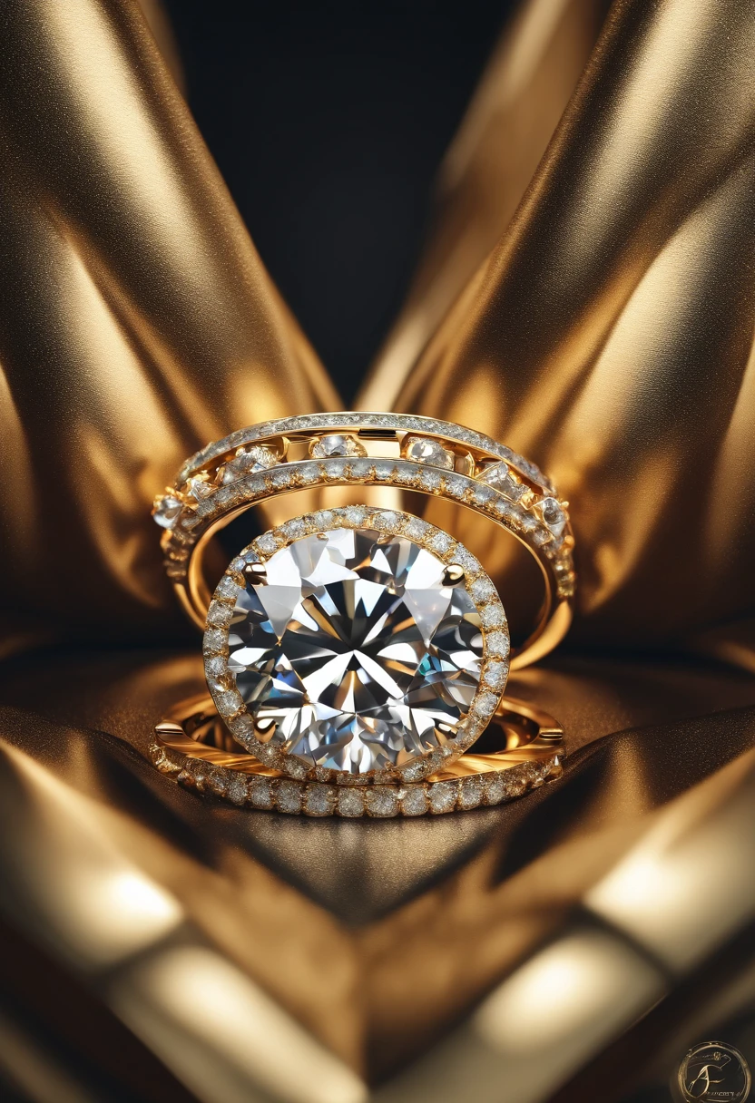 a jewelry design, golden ring, big diamonds, luxury, closeup, product view, trending on artstation, cgsociety, ultra quality, digital art, exquisite hyper details, 4k, Soft illumination, dreamy, reflection of sun light, fashion, rendering by unreal engine