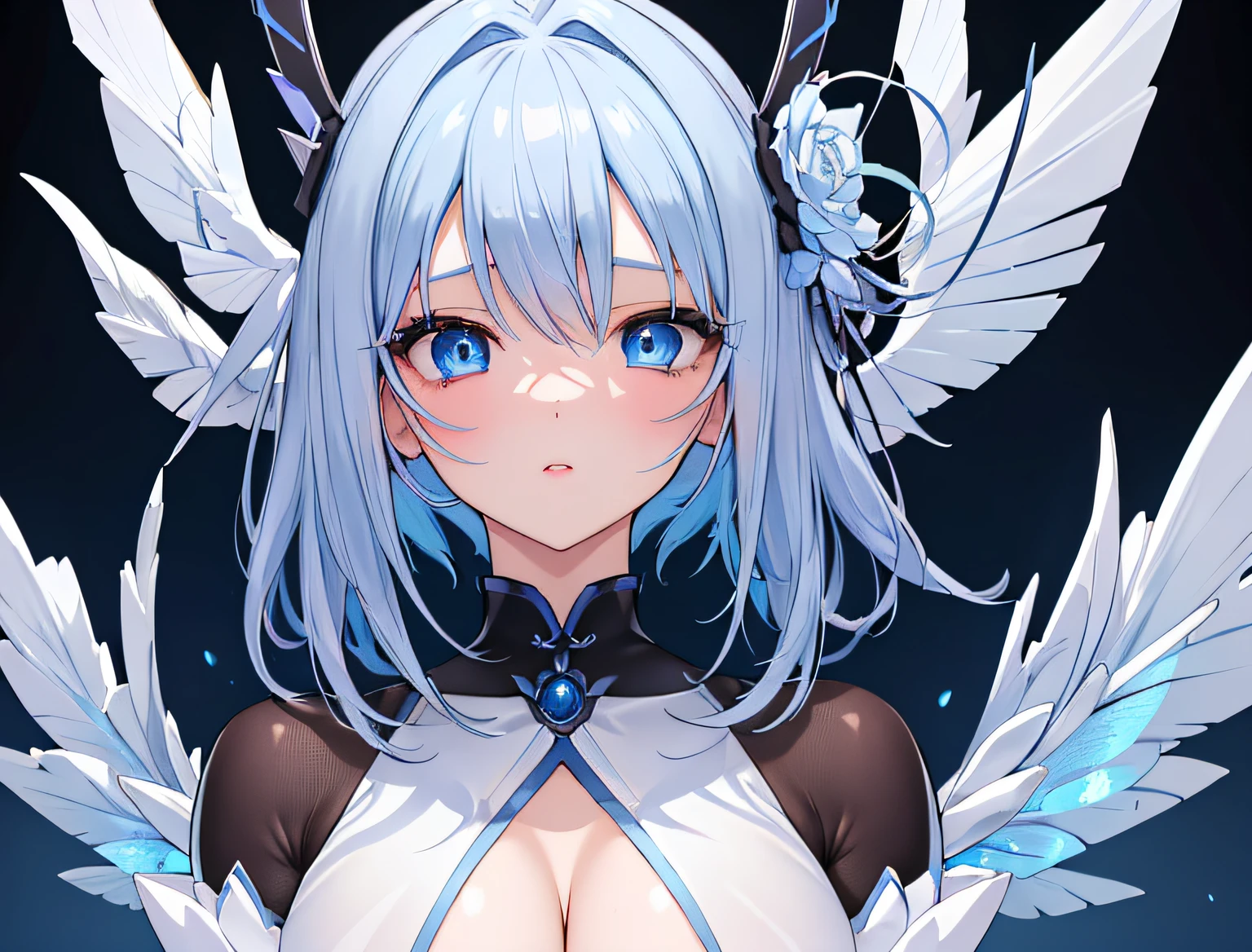 (masterpiece:1.21), (top-quality:1.331), ((ultra-detailliert)), ((Superb illustration)), ((astounding)), (An ultra-high picture quality), Gorgeous and rich graphics, (extremely delicate and beautiful:1.21), 8K, wall-paper, (Very beautiful lighting), hard lights,(beautiful finely detailed eyes)、1girl in、(Full body portrait:1.8)、(Full body:1.2)、 (super detailed skin、detailed skin textures:1.3)、独奏、full bodyesbian、From head to toe、is standing、blue hairs、(shorth hair:1.3)、blue eyess、(Detailed beautiful face and eyes:1.5)、Sharp pupils、(thighs thighs thighs thighs:0.3)、large full breasts、cleavage of the breast、Gray clothes、military outfits、sullenness、frontage、masterpiece、top-quality、black backgrounds、Empty background