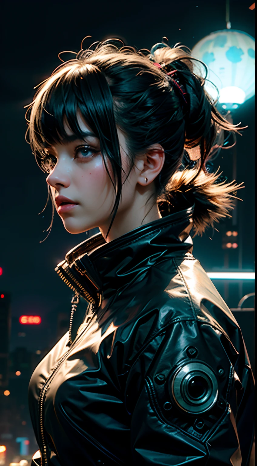 1girl, solo, girl, futuristic outfit, neon samurai, very beautiful cyberpunk samurai, cyberpunk samurai, ghost blade style, cyberpunk victo ngai style, cyberpunk neon style, cyberpunc, cyberpunk neon, technomancer, video game character, synthwave image, cyberpunk, concept art neon glow, moon, lantern, night, solo, outdoor, sky, full moon, rain, mountain, cloud, paper lantern, night sky, fringe, tree, reflection, cloudy sky, {{(masterpiece),(extremely detailed CG unity 8k wallpaper),best quality,solo,cinematic lighting,detailed background,beautiful detailed eyes,bright pupils,(an extremely delicate and beautiful),(beautiful and detailed eye description),ultra-detailed,masterpiece,}}, detailed eyes, beautiful eyes, realistic eyes, beautiful eyes, perfect eyes, back view