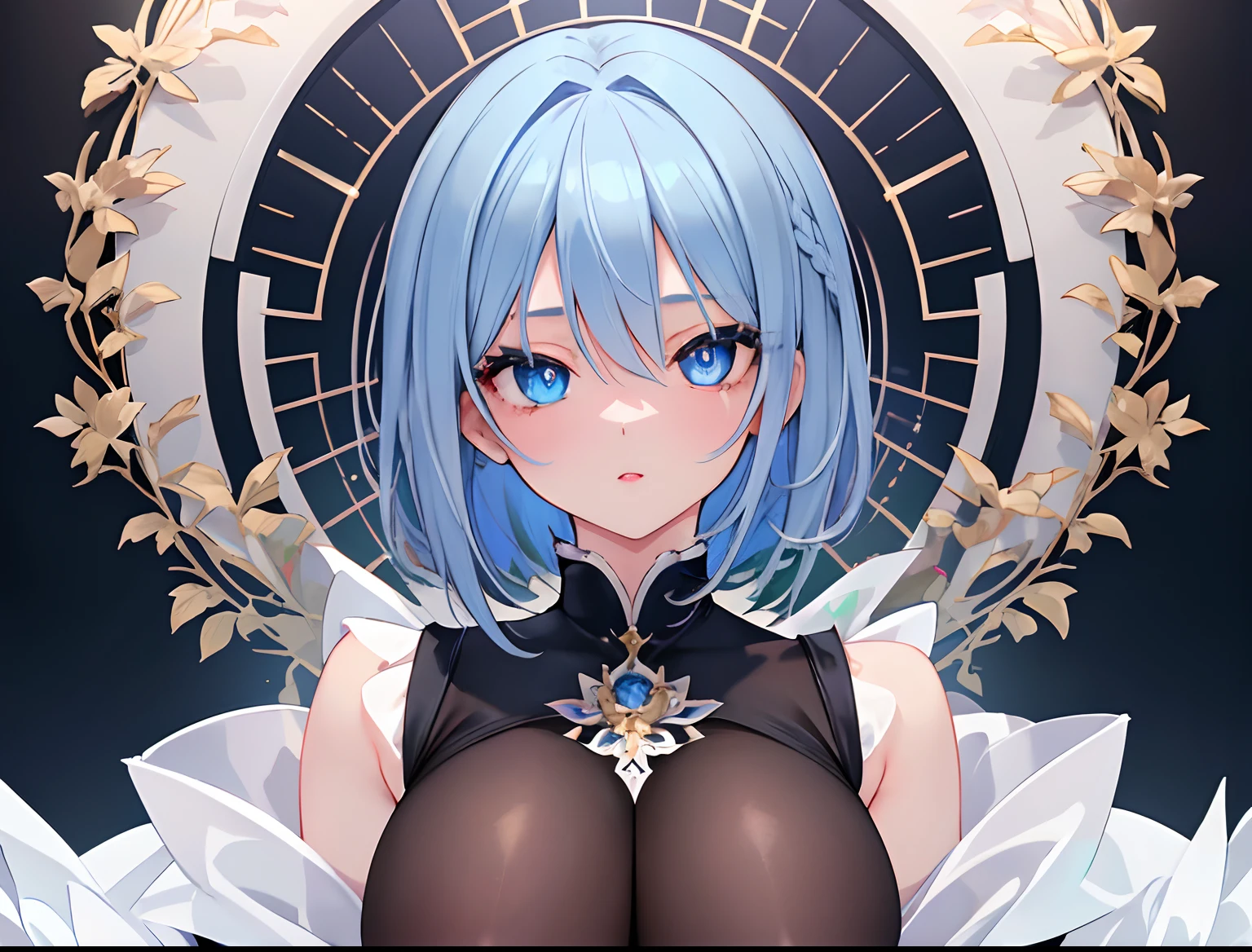 (masterpiece:1.21), (top-quality:1.331), ((ultra-detailliert)), ((Superb illustration)), ((astounding)), (An ultra-high picture quality), Gorgeous and rich graphics, (extremely delicate and beautiful:1.21), 8K, wall-paper, (Very beautiful lighting), hard lights,(beautiful finely detailed eyes)、1girl in、(Full body portrait:1.8)、(Full body:1.2)、 (super detailed skin、detailed skin textures:1.3)、独奏、full bodyesbian、From head to toe、is standing、blue hairs、(shorth hair:1.3)、blue eyess、(Detailed beautiful face and eyes:1.5)、Sharp pupils、(thighs thighs thighs thighs:0.3)、large full breasts、cleavage of the breast、Gray clothes、military outfits、sullenness、frontage、masterpiece、top-quality、black backgrounds、Empty background