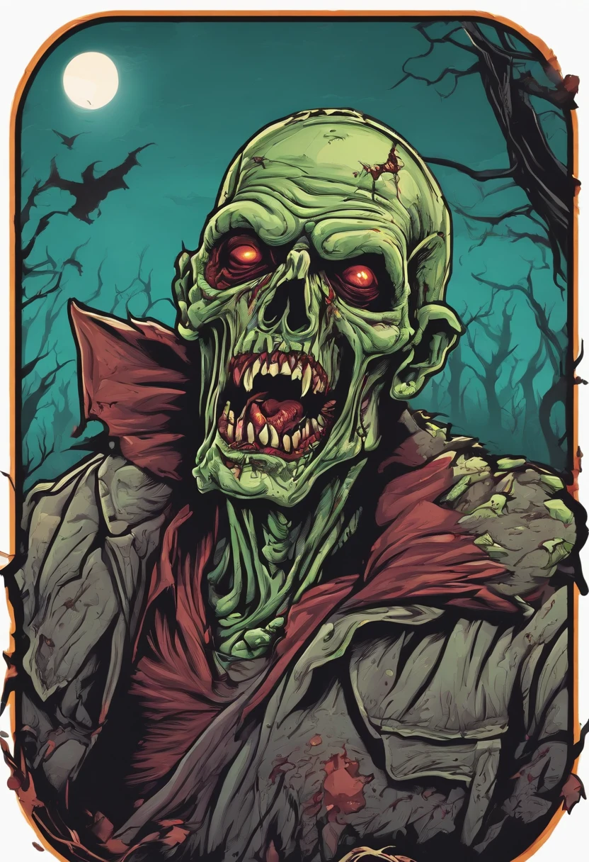 zombie illustration for a sticker with a white background, in bold outline style, jagged edges, trashcore, light shading --v 5.2
