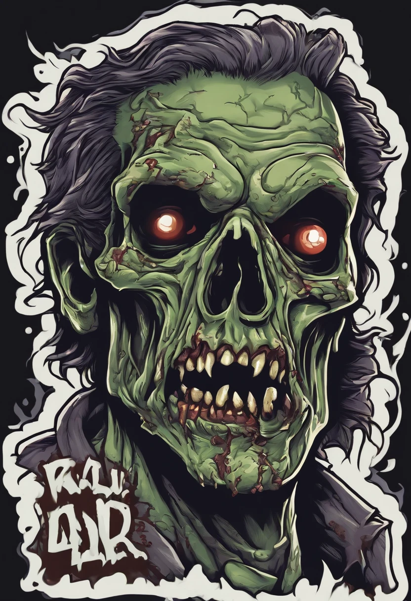 zombie illustration for a sticker with a white background, in bold outline style, jagged edges, trashcore, light shading --v 5.2