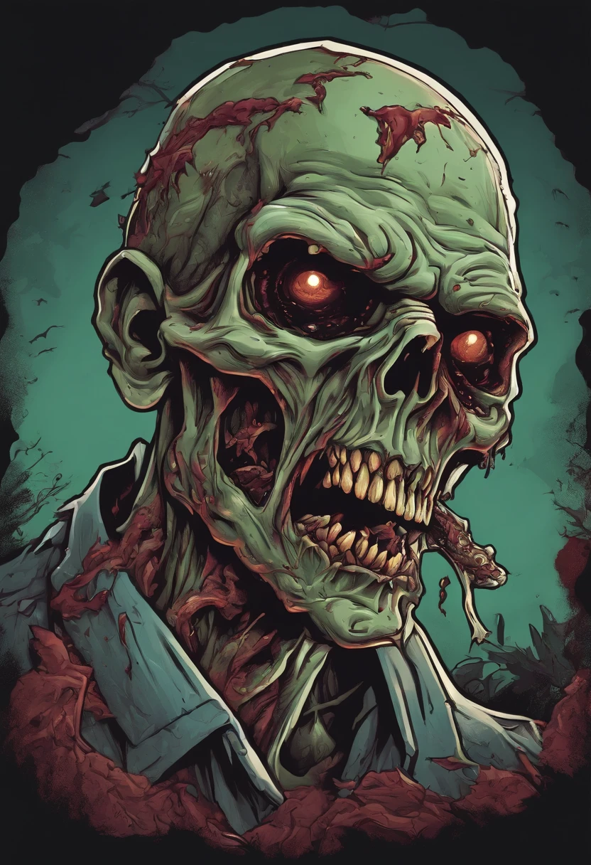 zombie illustration for a sticker with a white background, in bold outline style, jagged edges, trashcore, light shading --v 5.2