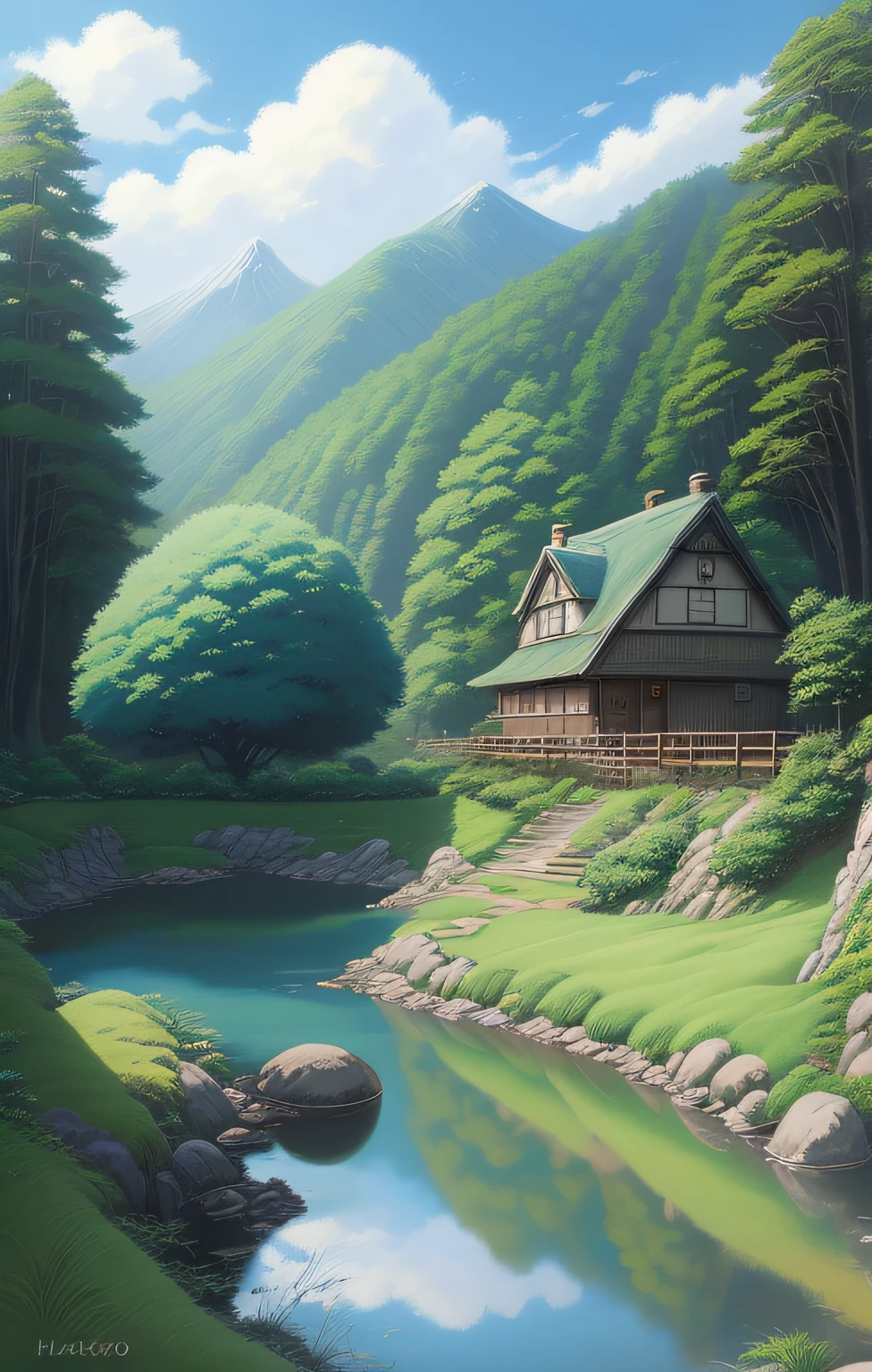 Realistic, authentic, beautiful and stunning landscape oil painting Studio Ghibli Hayao Miyazaki --v6